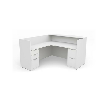 white l-shaped reception desk